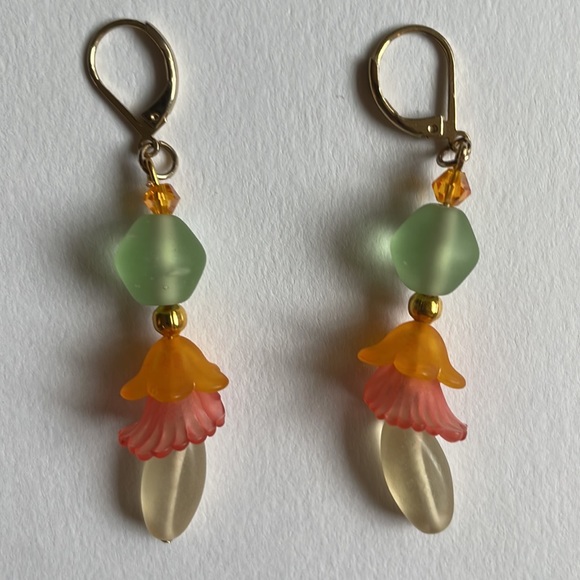 Handmade Jewelry Luminous Blooms Artisan Earrings New & Upcycled Beads - Picture 4 of 5